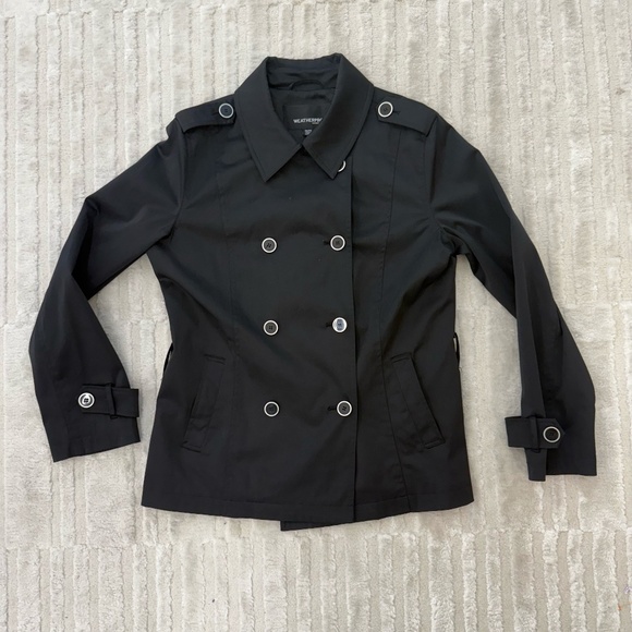 Weatherproof Garment Company Black Double Breasted Trench Rain Coat Size Medium - Picture 1 of 7